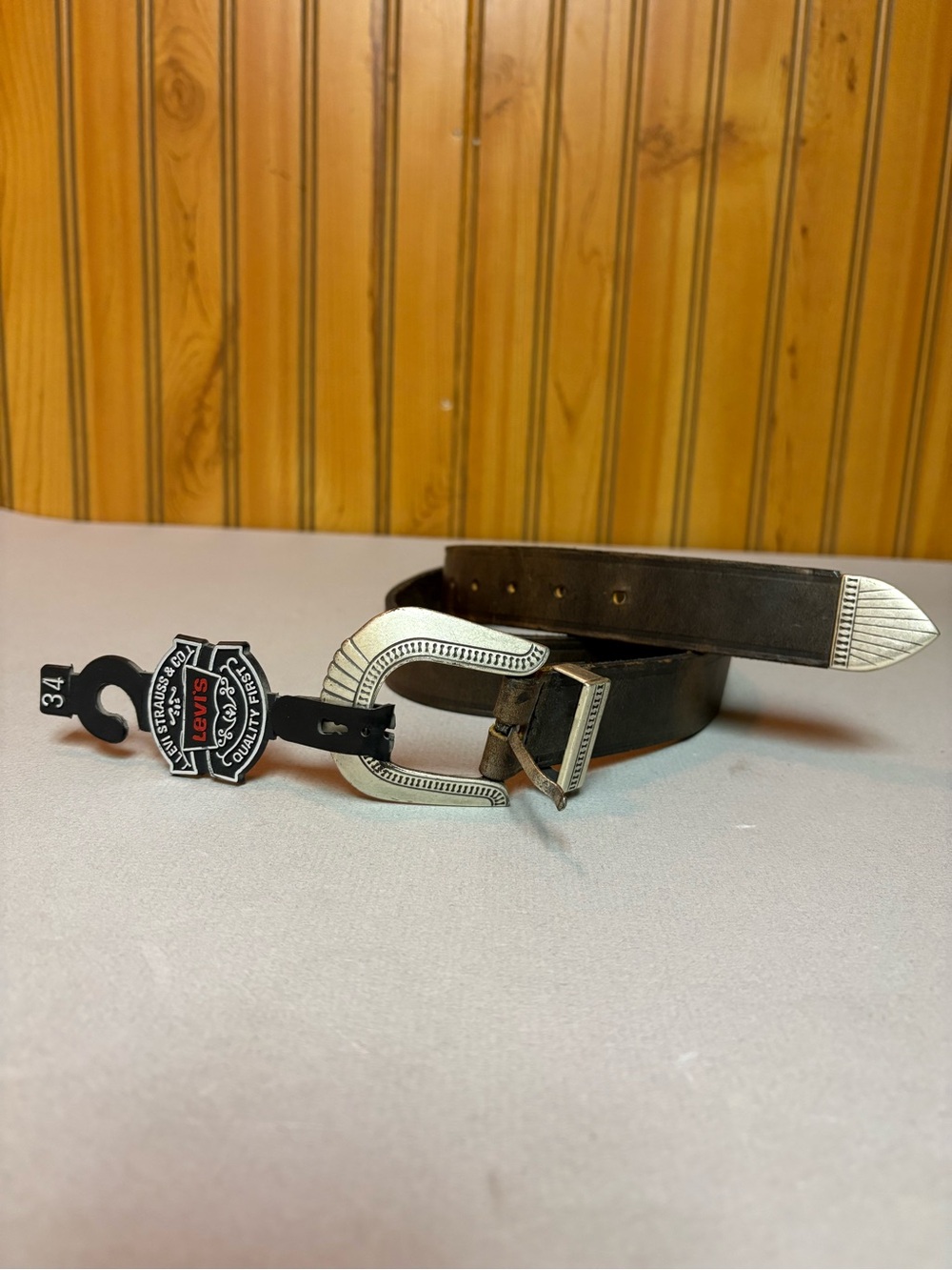 Levi's Black Leather Western-Style Belt with Silver Buckle